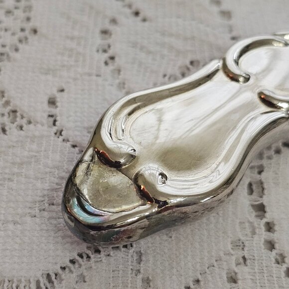 Christmas Greetings Silverplate Pie Server 11.5" ornate handle scrolls bells vtg - Picture 5 of 6